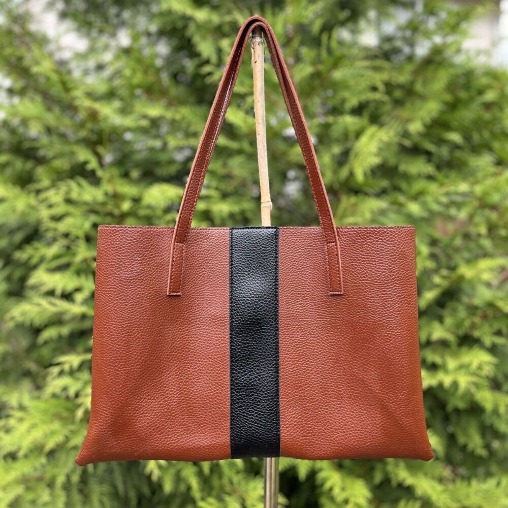 Vince Camuto Brown Vegan Leather Tote Bag – Laptop Work Shoulder Bag
